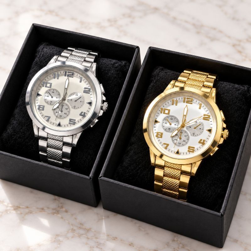 Relógio Masculino Analógico Prata e Dourado Pulseira Metálica Social Casual Elegante Presente para Homem Moderno  Chique