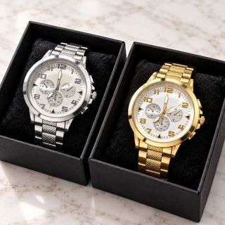 Relógio Masculino Analógico Prata e Dourado Pulseira Metálica Social Casual Elegante Presente para Homem Moderno  Chique