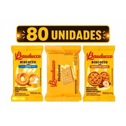 Kit 80 Biscoitos Bauducco Sachê Sortido/ Maizena, Banana, Leite