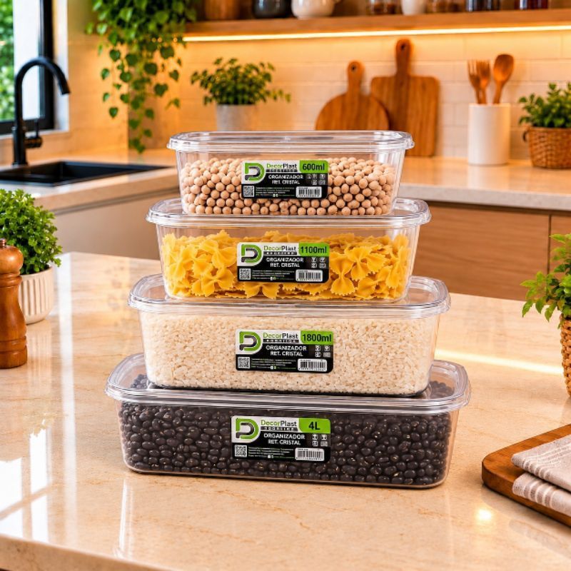 Kit 4 Potes Organizadores Herméticos Transparentes Multiuso Para Cozinha Geladeira Mantimentos Livre de BPA Presídio