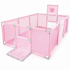 Cercadinho Bebê Grande 180x120x60cm com Tela Baby Bear Rosa Infantil