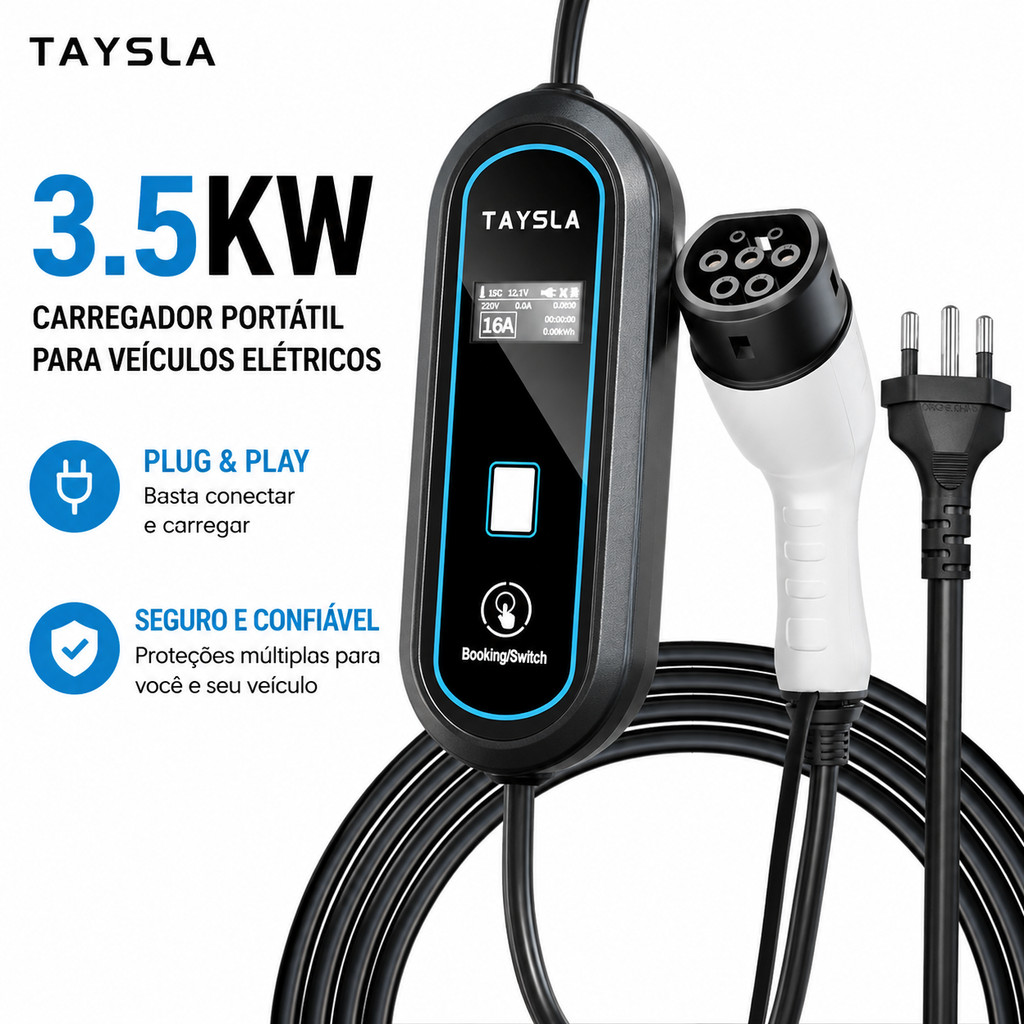 TAYSLA Carregador para Veículo Elétrico 3,5kW Compatível com BYD Dolphin Mini Plugue BR 20A