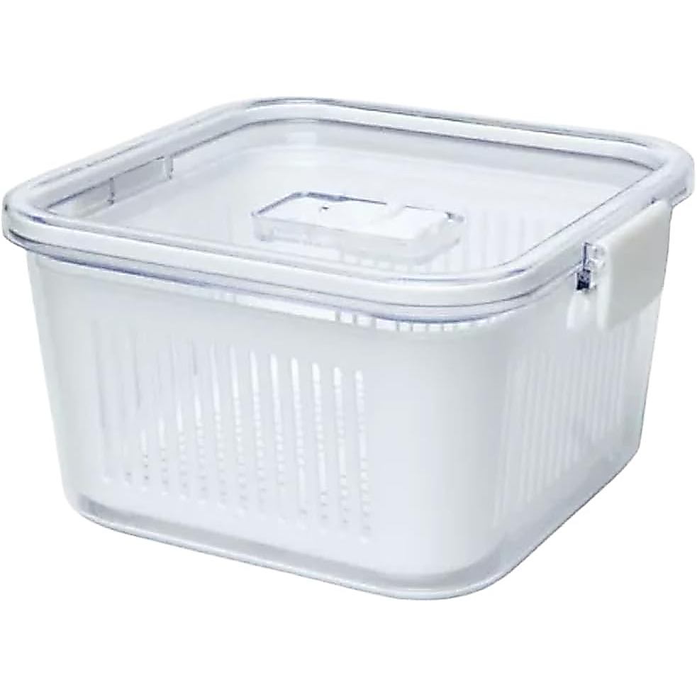 Pote Hermético Slim 1,36L Paramount Com Cesto Escorredor Organizador De Geladeira Alimentos Frutas Legumes Branco