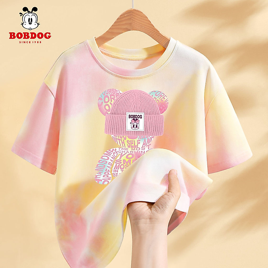 Babudou meninas puro algodão manga curta camiseta 2026 novo estilo Tie-Dye meia manga crianças topos moda crianças grand