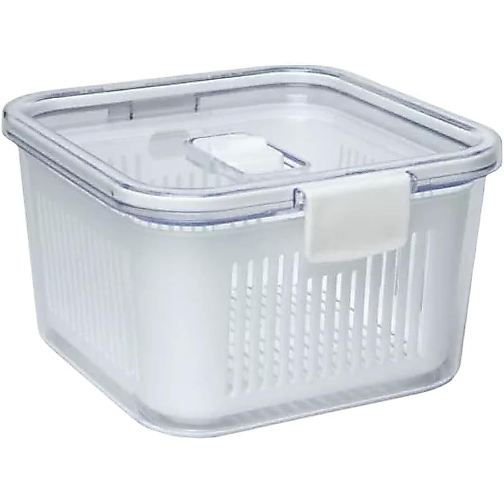 Pote Slim Hermético 1360ml Paramount Cesto Drenagem Organizador Geladeira Porta Alimentos Frutas Legumes Branco