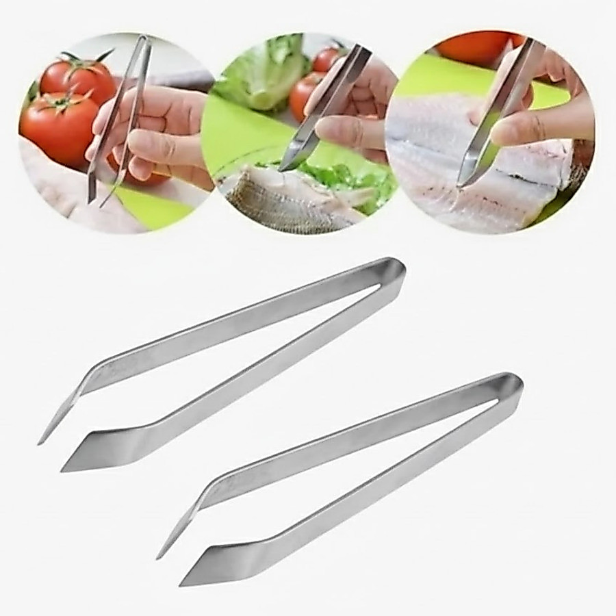 Pinça Culinária Aço Inox Profissional Para Espinhas de Peixes - 1Un