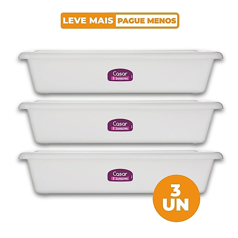 Kit 3 Travessas Retangulares Plásticas Branca 7L Sanremo