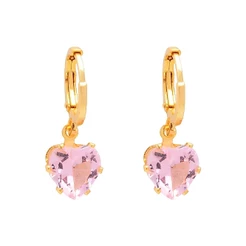 Brinco Argolinha Pedra Rosa Folheado 18k