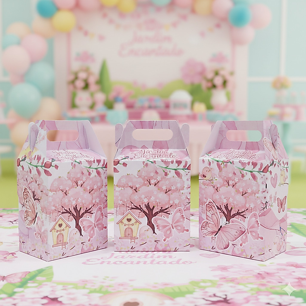 Caixinha Maleta Maletinha Jardim Encantado Rosa  / Lembrancinha Festa Aniversário e Decoração
