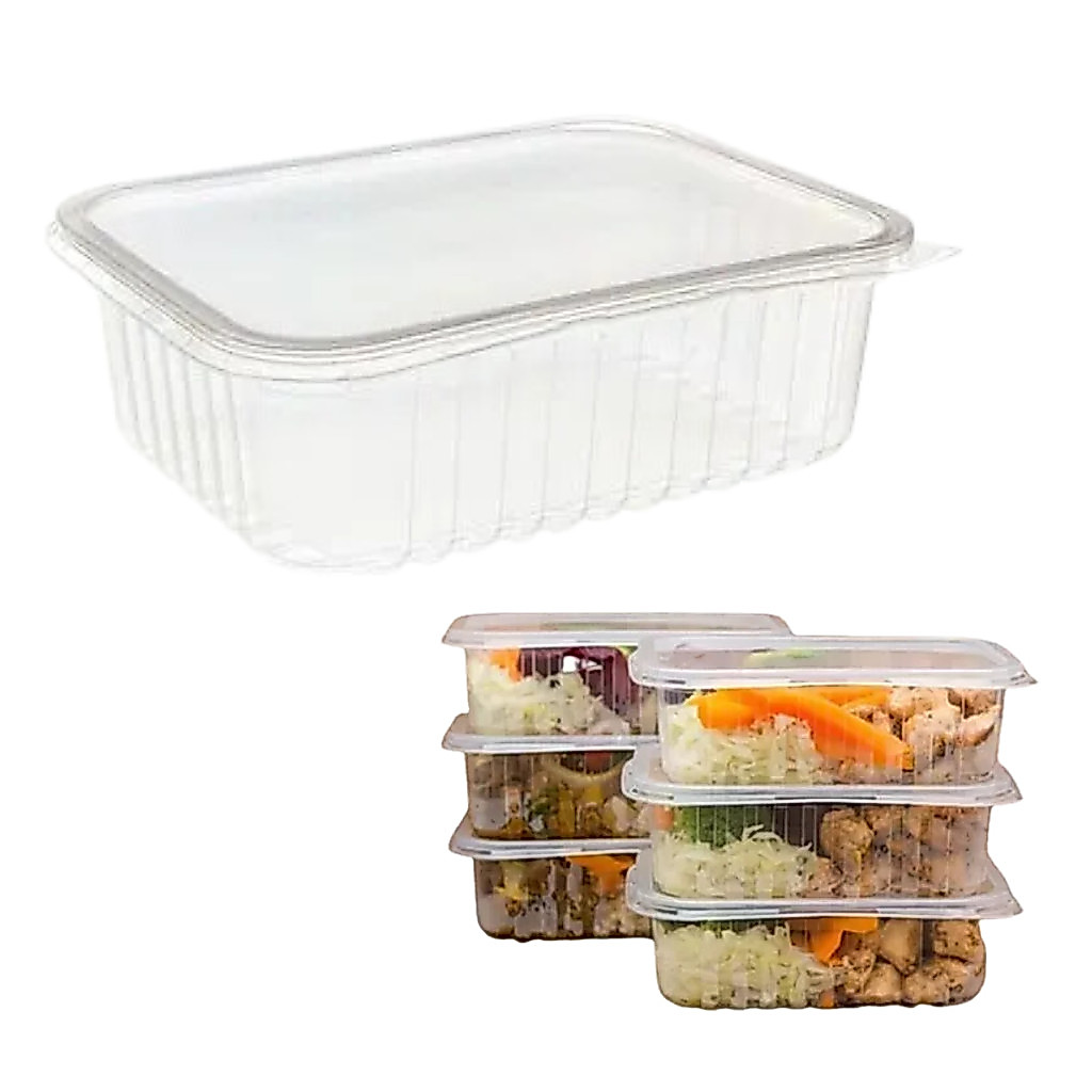 24~48 Potes Plástico Retangular 350/500/750/1000ml Marmita Fit Microondas Freezer Refeição GourMax
