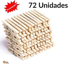 Kit Prendedor de Roupas, Madeira, 72 Unidades