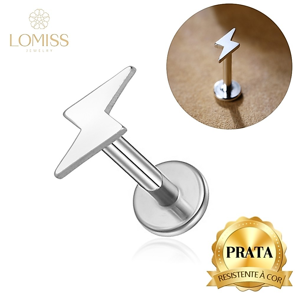 Piercing Labret Prata 925 Grau de Implante Helix Tragus Conch Boca Orelha