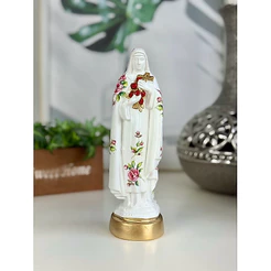 imagem Santa Teresinha 20 cm mini flor rosa flores vermelha dourado gesso