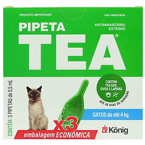 Antipulgas Para Gatos TEA KONIG 0,5ml COMBO para Gatos até 4Kg - 3 Pipetas