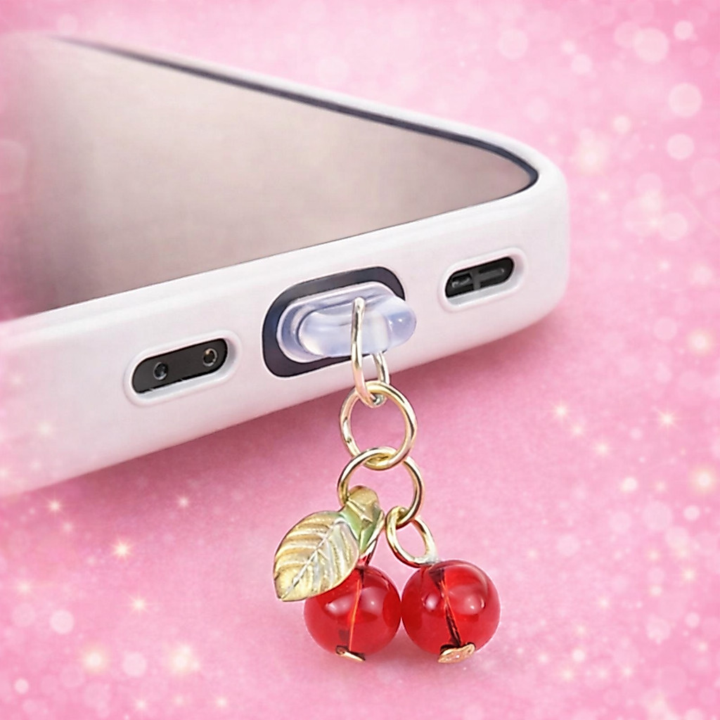 Plug Protetor de Poeira com Pingente Cereja | Tipo C, iPhone Lightning e Micro USB- Kindle