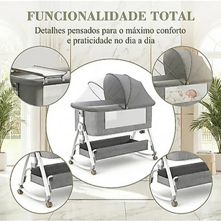 Berço Portátil Para Bebê com Função de Balanço Redes Mosquiteiras e Cesta de Armazenamento de Altura Ajustável