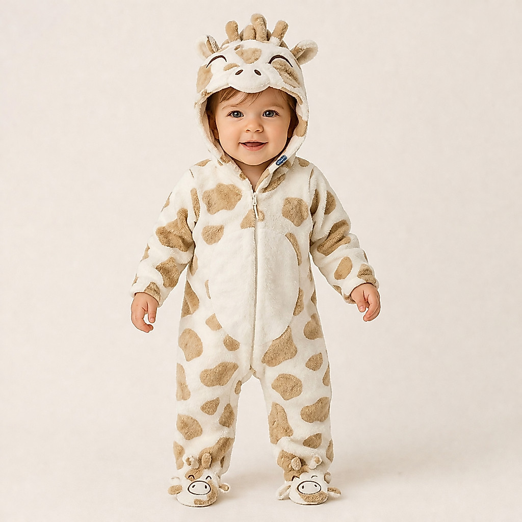 Macacão Longo Bebê Tip Top De Pelinhos Com Capuz De Girafa!