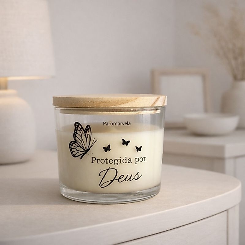 Vela perfumada frases - 100g COM TAMPA DE MADEIRA - ARTESANAL