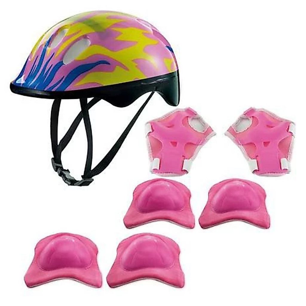 Kit Proteção Infantil Capacete Cotoveleiras Joelheiras Patins Skate Bicicleta Rollers Rosa