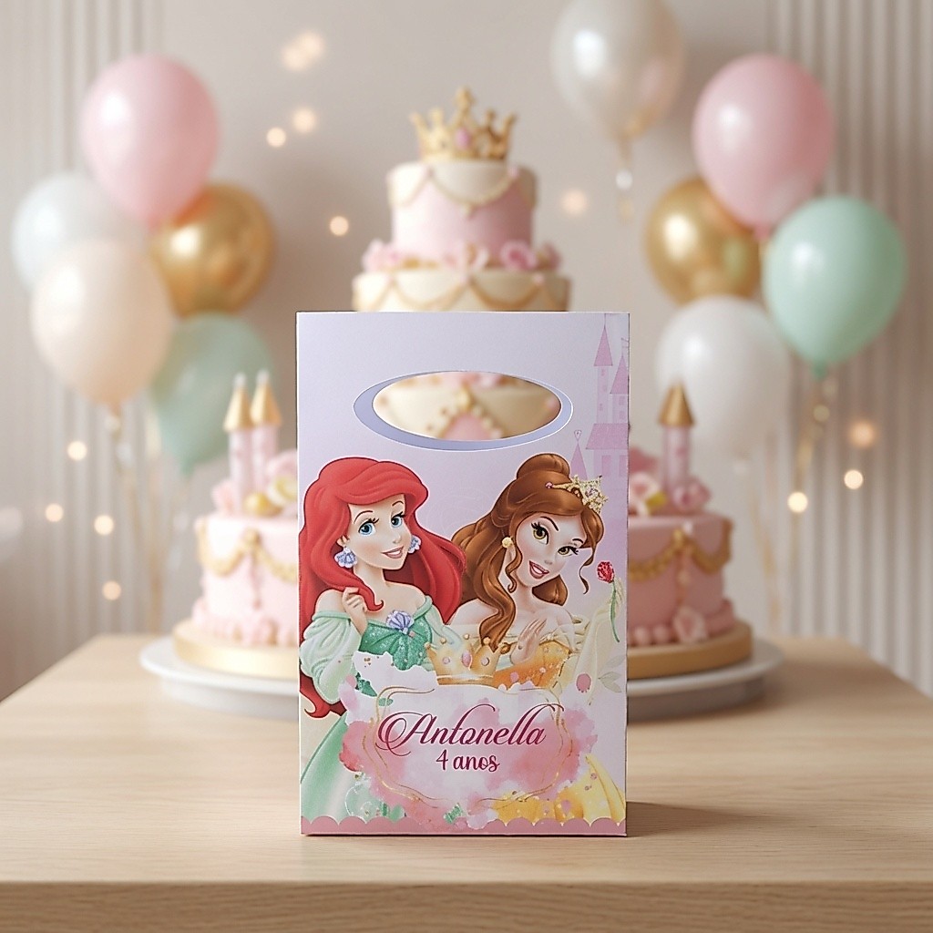 Sacolinha Pequena Lembrancinha Personalizada Princesas (PEGUE E MONTE)