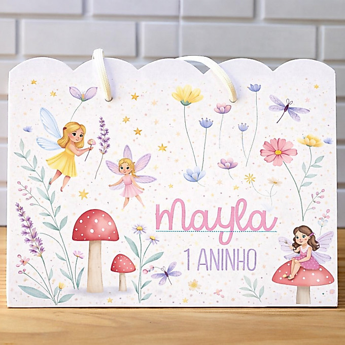 Kit 10 Sacolinhas Jardim Encantado - Fadinha Personalizadas | Lembrancinha Festa Aniversário Infantil