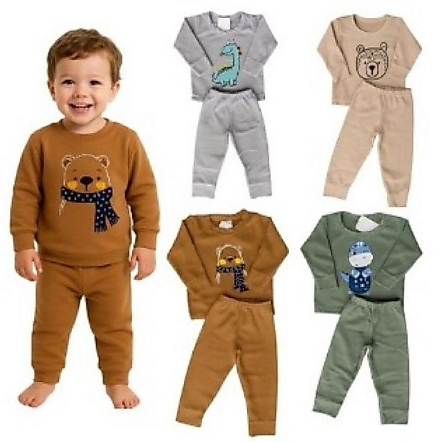 Conjunto Infantil Soft Inverno Menino –  2 Conjuntos - Tamanhos P/M/G Bebê e  1 e 2 anos