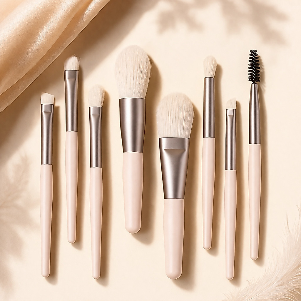 Kit 8 Pinceis Pincel para Base Mistura de Maquiagem Pincel para Sobrancelhas Beauty Corretivo Pincel Conjunto de Pincéis