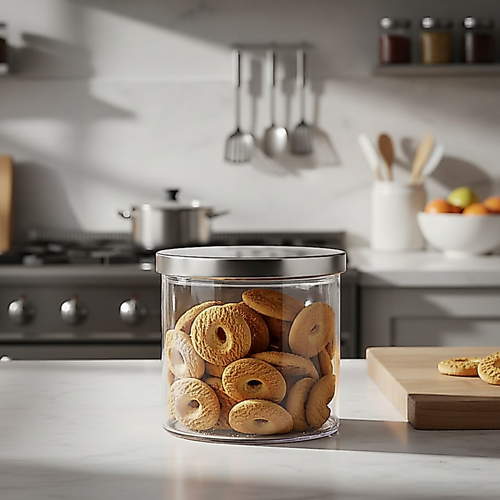 Pote Vidro Hermético Tampa Metal Porta Mantimentos Café Açúcar Organizador Cozinha 675ml Ruvolo