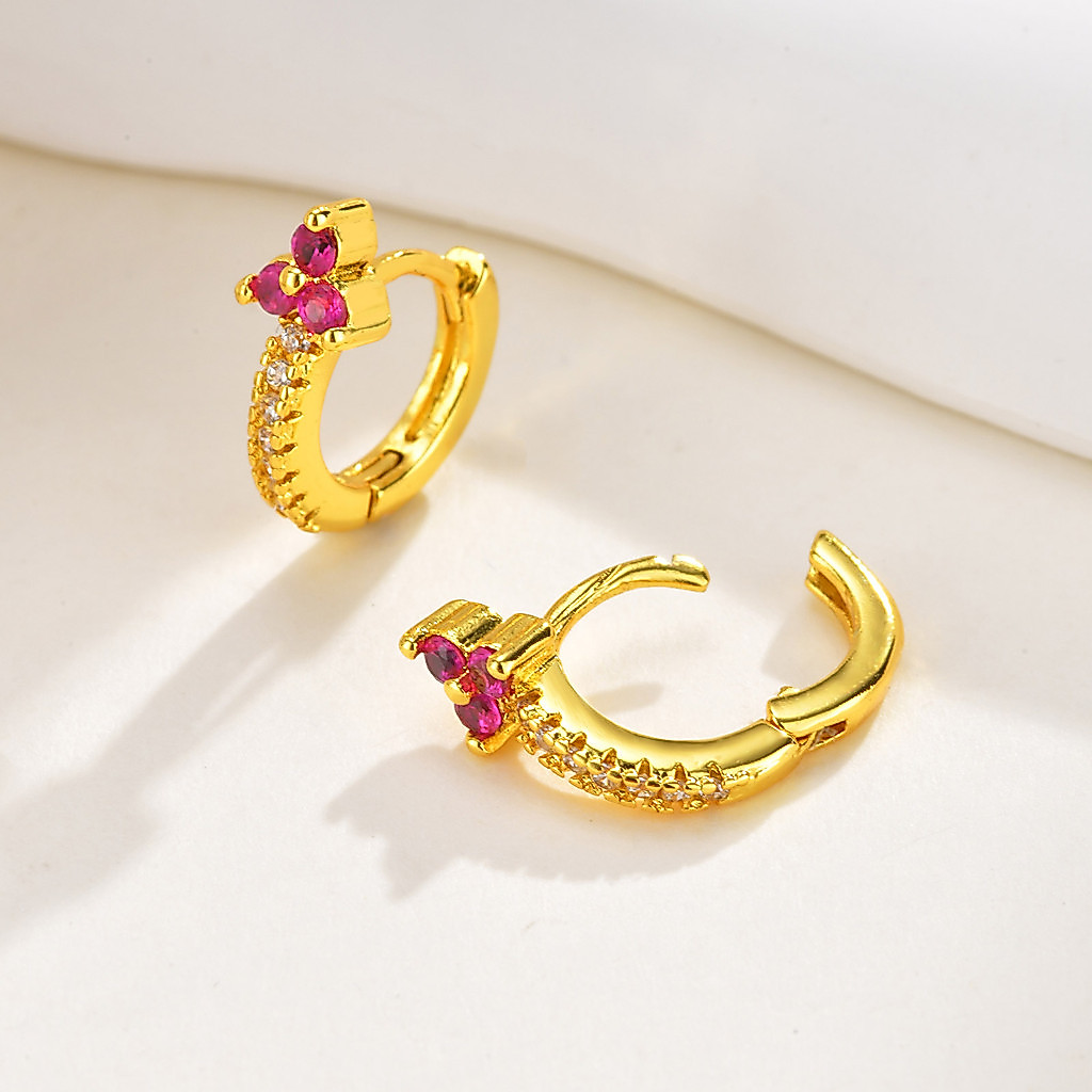 Brinco De Argola Com Flores Cúbicas De Zircônia Vnox Para Bebês Meninas, Pequeno Hipoalergênico Banhado A Ouro, Presen · foto 2