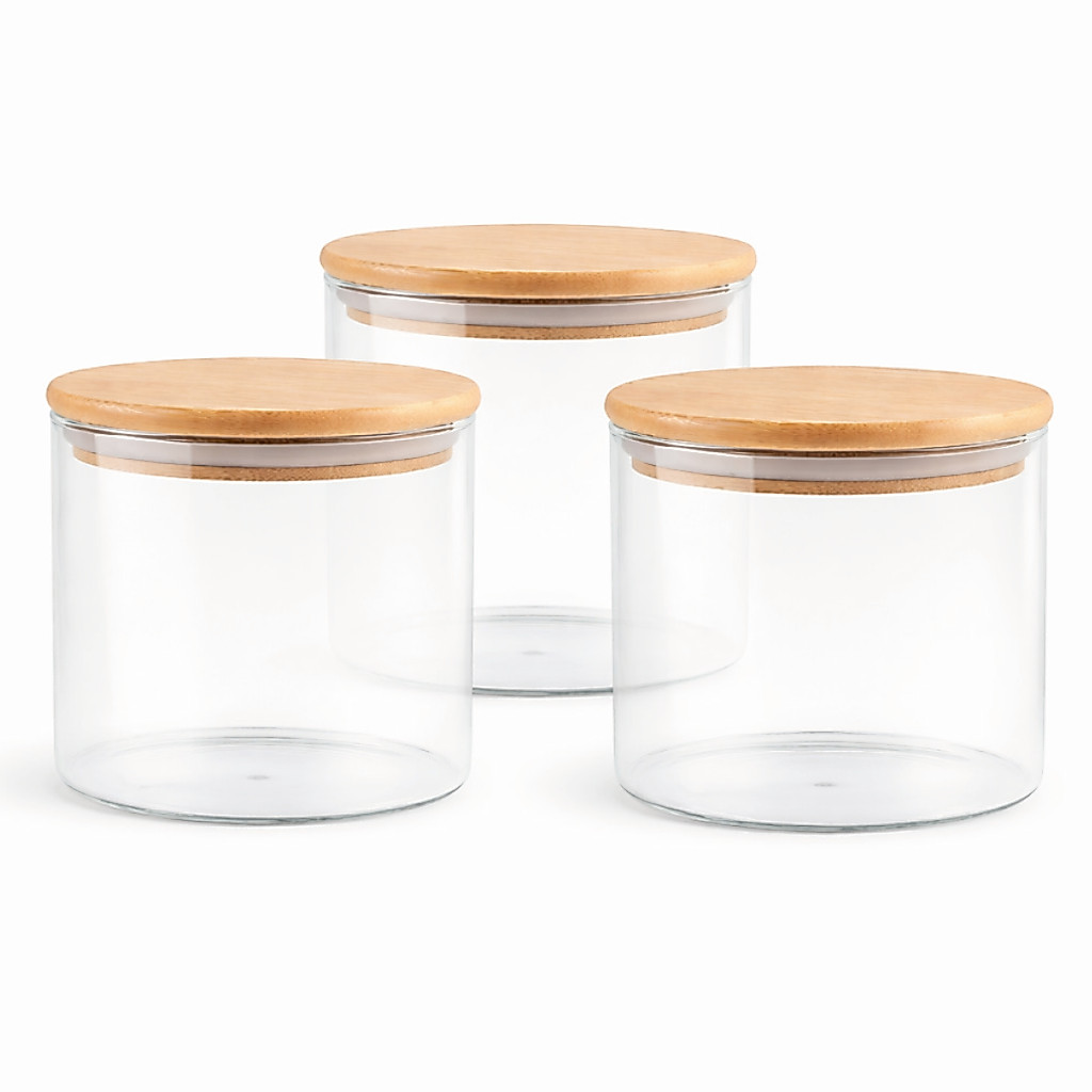 Kit 3 un Pote Hermético Vidro 600ml Tampa Bambu Vedação Silicone Cozinha Organizada | ENVIO RÁPIDO — imagem 2 de 2