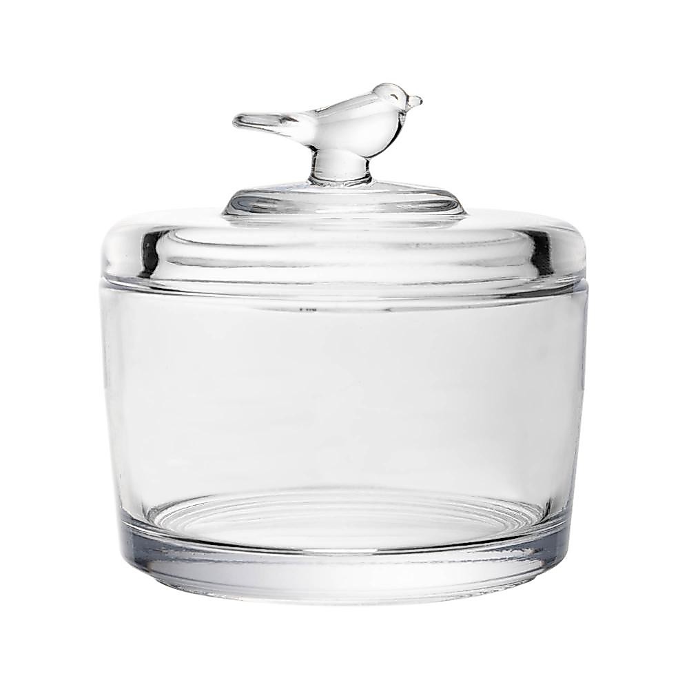 Pote de Cristal Wolff Bird 8,5cm com Tampa para Doces Especiarias Pequenos Objetos Organização Mesa Posta Decoração Casa