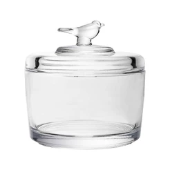 Pote de Cristal Wolff Bird 8,5cm com Tampa para Doces Especiarias Pequenos Objetos Organização Mesa Posta Decoração Casa