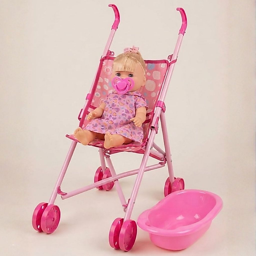 Kit Boneca + Carrinho + Acessórios Bebê Presente pra Menina Chupeta Viagem Médica Fashion Banho