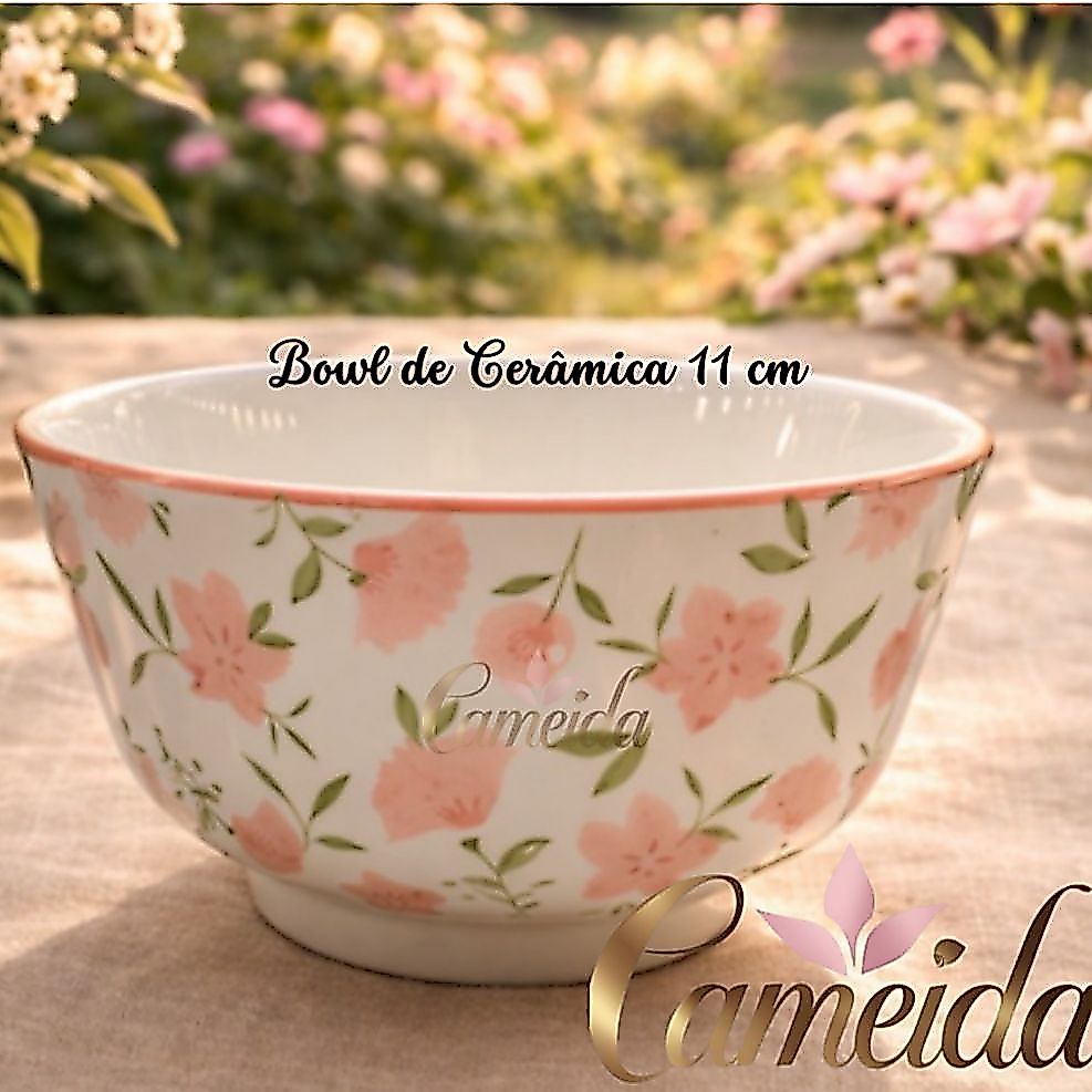 Bowl de Cerâmica -Coleção Flores de Cerejeira 11cm Floral Rosa - Coleção Importada