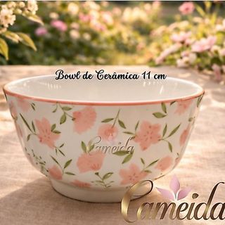 Bowl de Cerâmica -Coleção Flores de Cerejeira 11cm Floral Rosa - Coleção Importada