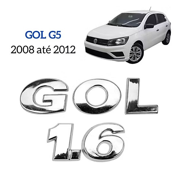 Emblema Letreiro Gol + 1.6 Cromado - Modelo G5 - Ano 2008 a 2012 — imagem 2 de 2