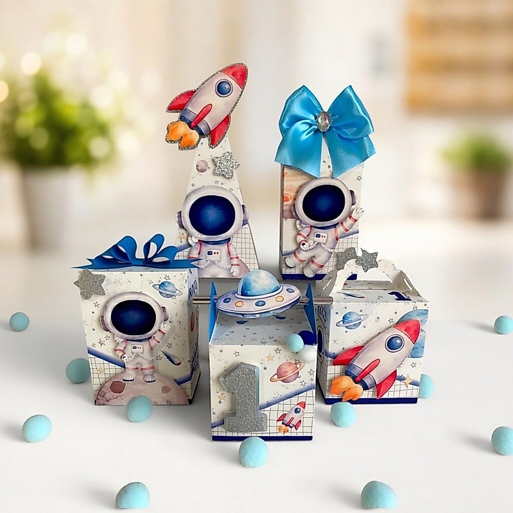 Kit Caixinhas Semi Luxo Astronauta Lembrancinha Festa Aniversário Personalizados