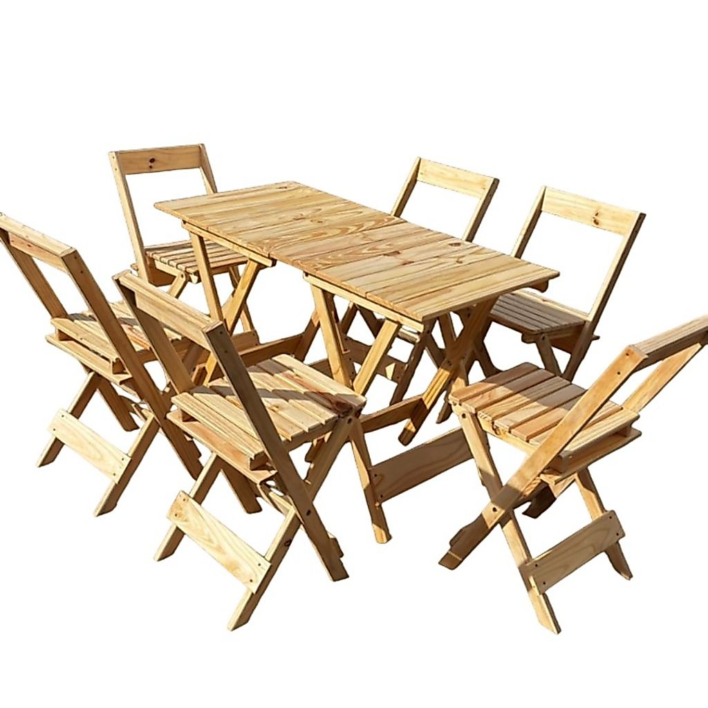 Kit Mesa e Cadeiras Dobraveis Madeira Pinus Bar Lanchonete Area - Opcao 2