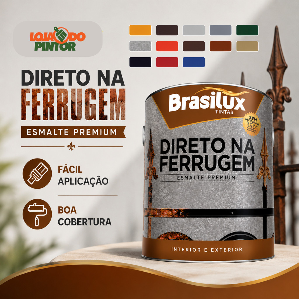Tinta Esmalte Direto na Ferrugem 900ml Brasilux Várias Cores