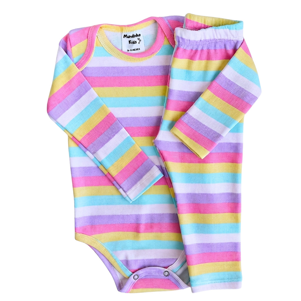 Conjunto Bebê Menina Body e Calça Canelado Estampados e Lisos