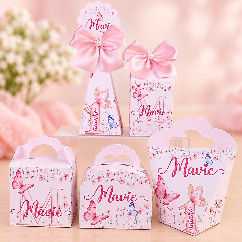Kit Caixinhas Jardim das Borboletas Personalizadas | Lembrancinhas de Aniversário | Pegue e Monte