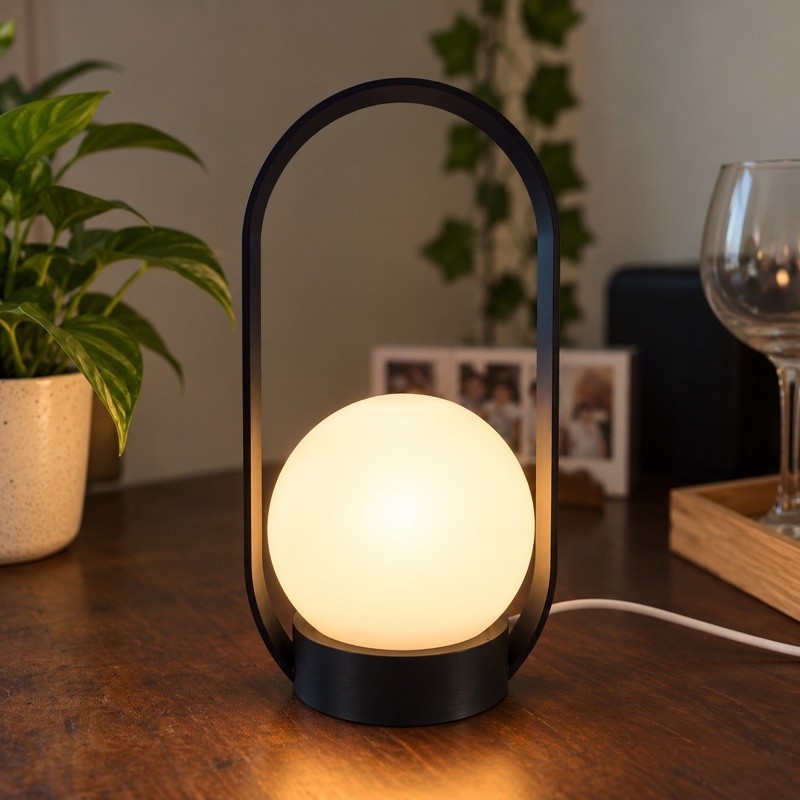Luminária de Mesa LED USB Arco Preta Minimalista Moderna Quarto Sala Decoração