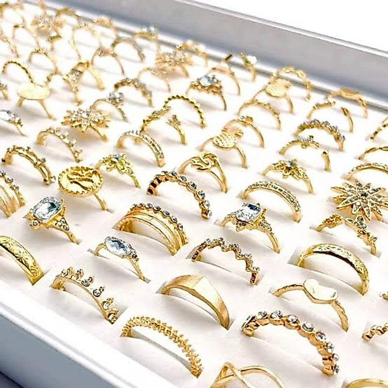 kit 12 anel feminino banhado a ouro 18k personalizados