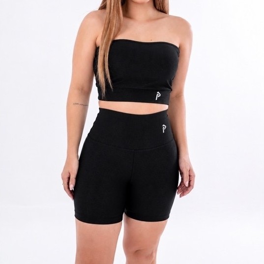 Conjunto Fitness Feminino Top Faixa + Short Poliéster Wonder Zero Transparente Academia Treino