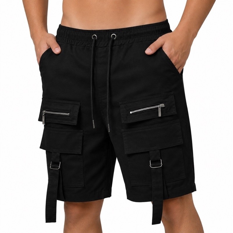 Bermuda Cargo Masculina Premium Streetwear com Zíper e Fitas 4 abas