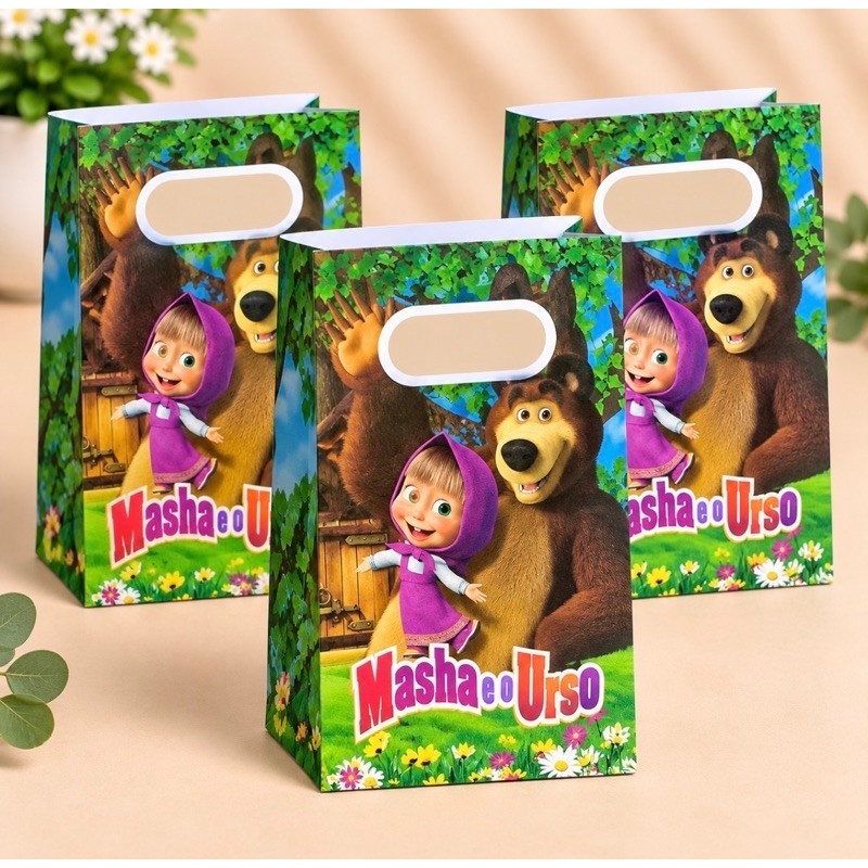KIT PEGUE E MONTE SACOLINHAS para Festas Mimos Aniversários Lembrancinhas MARSHA E O URSO