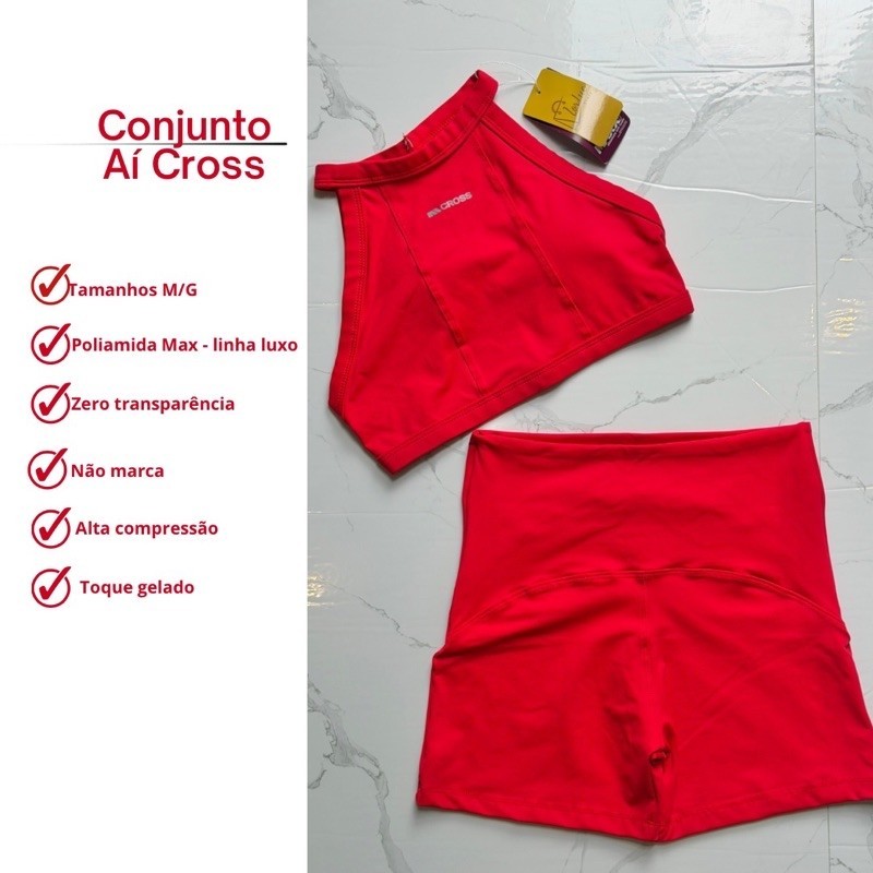 Roupa de academia - Conjunto fitness short e top Ai cross Feminino Fitness - Zero transparencia