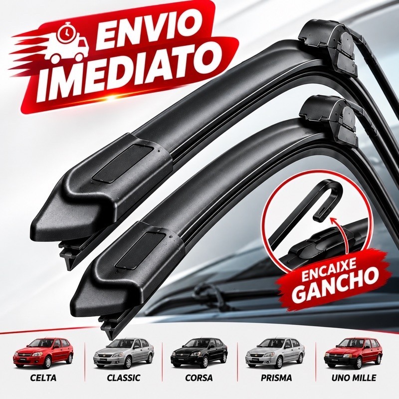 Par Palheta Limpador Parabrisa Celta Corsa Classic Prisma Uno Mille Dianteiro Silicone Flexivel Encaixe Gancho 18''