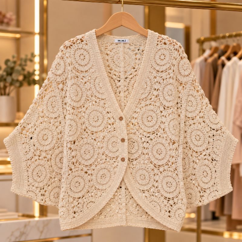 Kimono Cardigãn de Crochê 100% Algodão, Tendência Boho Chic Leve e confortável Tamanho unico veste do 36 ao 46
