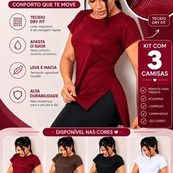Kit 3 Camisas Camisetas Femininas Dry fit Academia fitness Furadinha Respirável Tapa Bumbum Treino Envio imediato